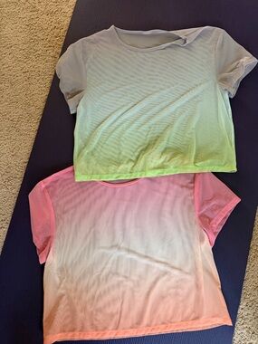 Bundle Sheer Ombré Crop Tops - Neon Green & Coral Pink